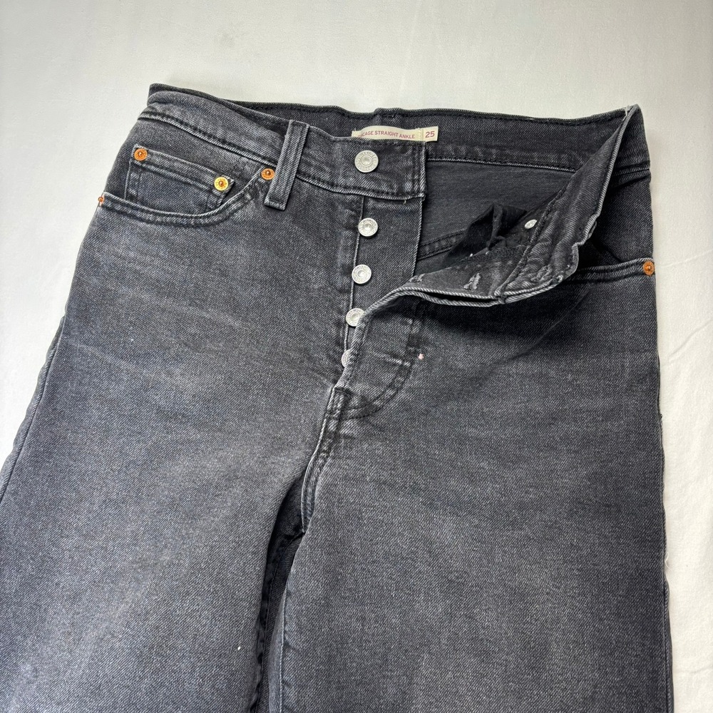 Levis Jeans Ribcage Straight Ankle Womens Fits 26x27 Black High Rise Button Fly